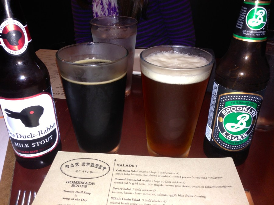 Duck Head milk stout and a Brooklyn lager.