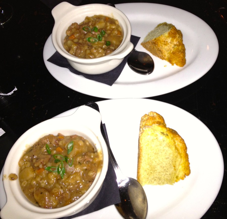 Irish stew, split in two.