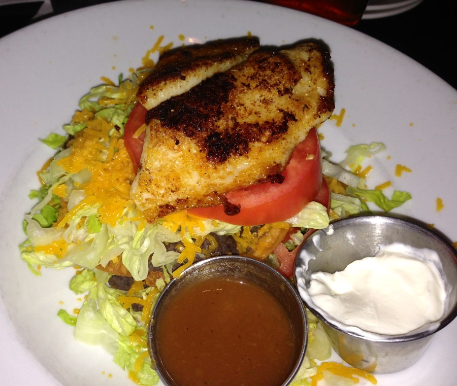 Grouper salad with a small piece of grouper.