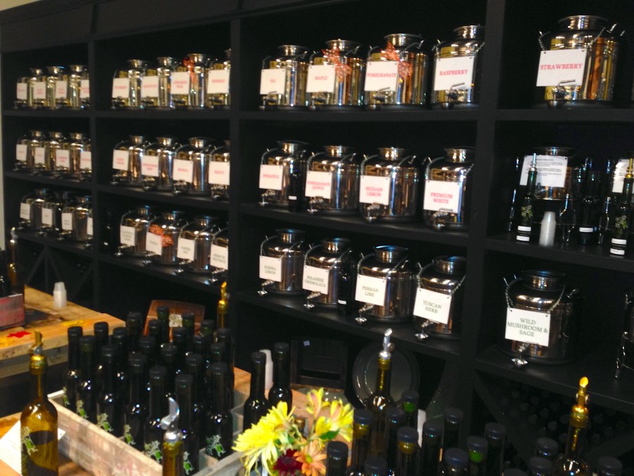 Some of the oils and balsamics available for tasting.