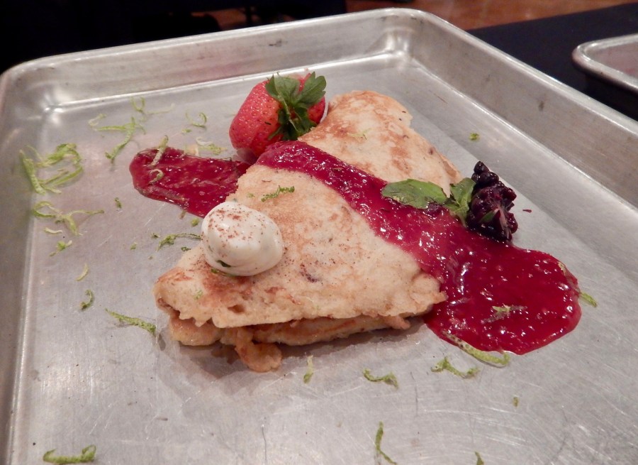 Birdies: Sweet date flapjack with basil cream